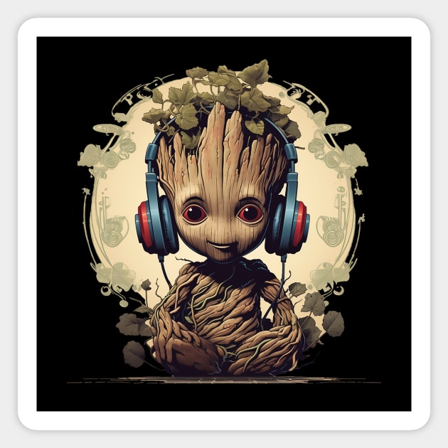 Baby Groot with Headphones Sticker by DavidLoblaw